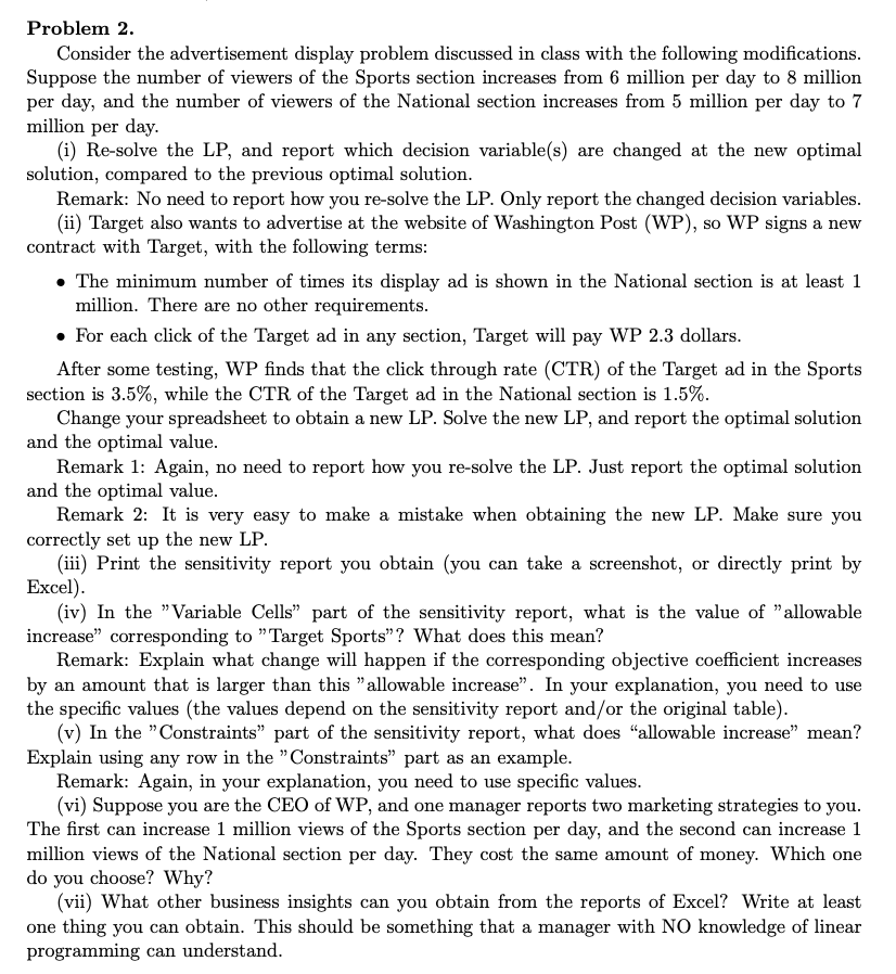 Problem 2. Consider the advertisement display