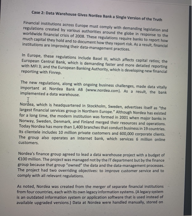 Case 2: Data Warehouse Gives Nordea Bank a Single