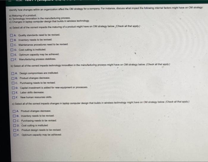 Identify how changes within an organization