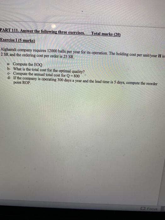 PART 111. Answer the following three exercises.