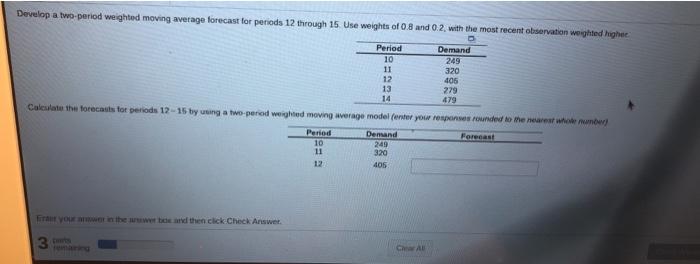 Develop a two-period weighted moving average