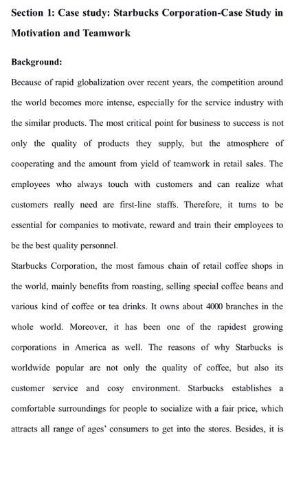 Section 1: Case study: Starbucks Corporation-Case