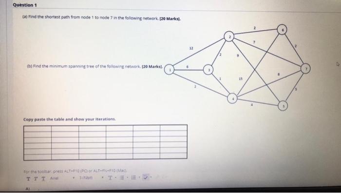 Question 1 ta) Find the shortest path from node