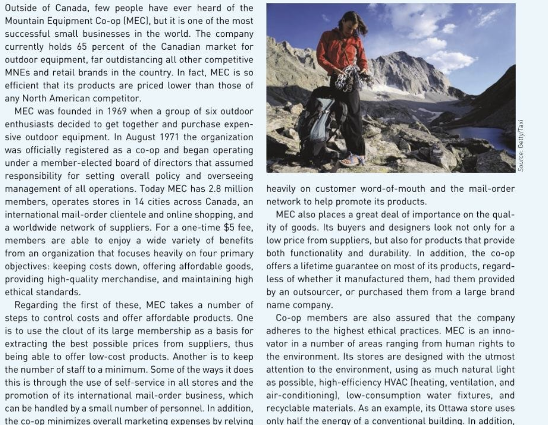 1. How does the Mountain Equipment Co-op use