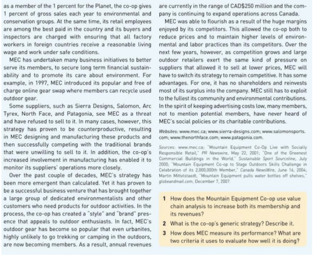 1. How does the Mountain Equipment Co-op use