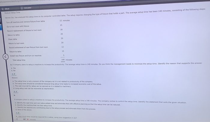 reduce setup time vernon inc has analyzed the