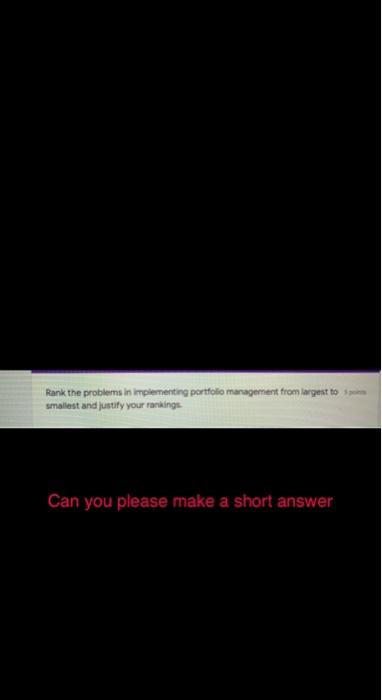 Rank the problems in implementing portfolio