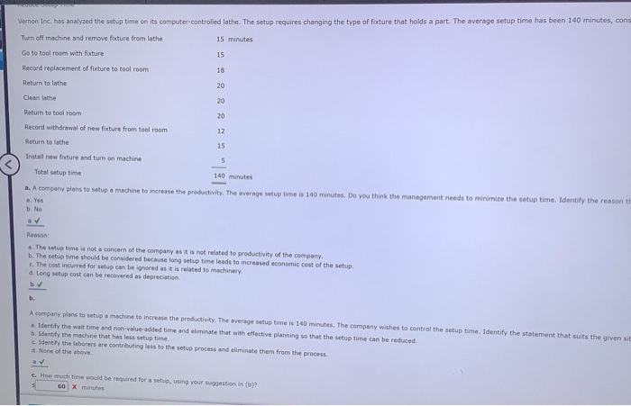 reduce setup time vernon inc has analyzed the