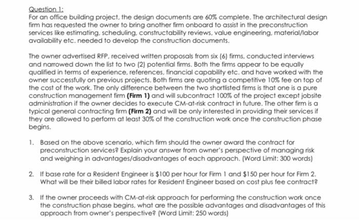 Question 1: For an office building project, the