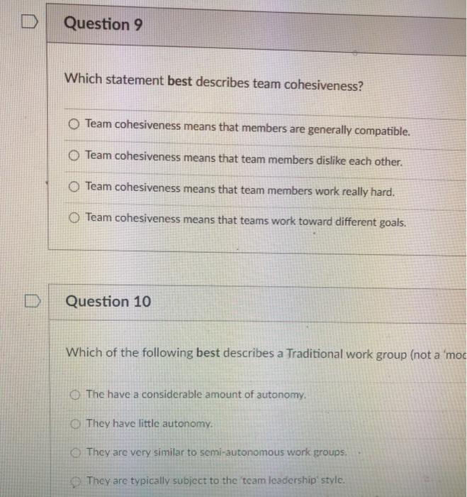 D Question 9 Which statement best describes team