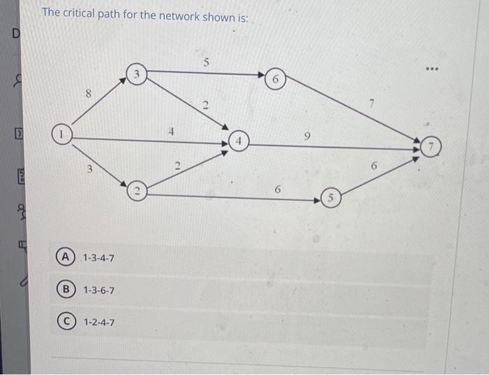 The critical path for the network shown is: D 5