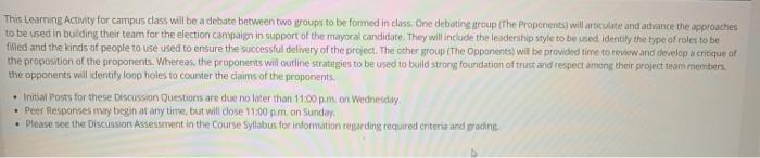 This Learning Activity for campus class will be a