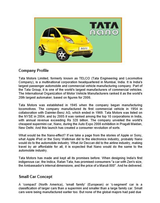 Tata Nano: Is Small Always Beautiful? Abstract