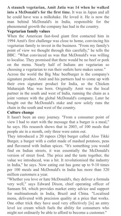 please answer ASAP A staunch vegetarian, Amit