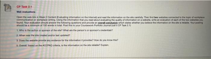 CP Task 2.1 Web evaluations Open the web link in