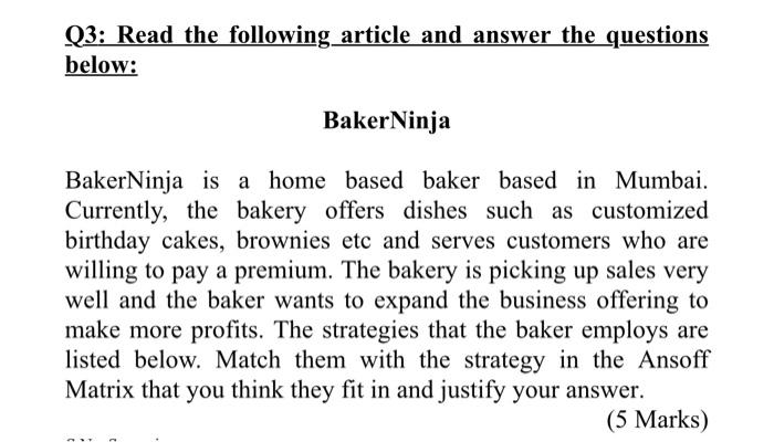 please answer fast Q3: Read the following article