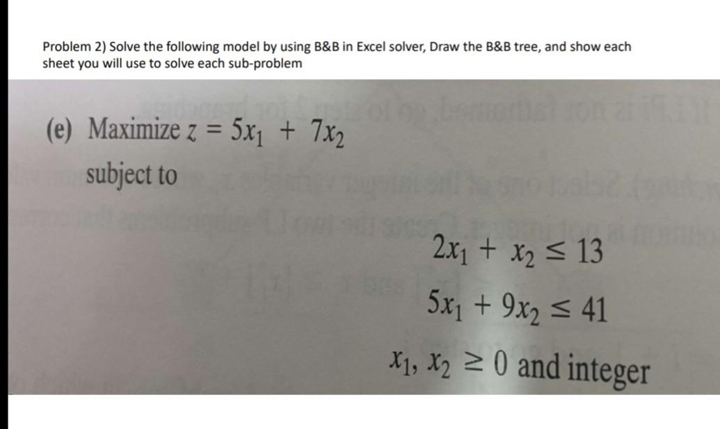 Problem 2) Solve the following model by using B&B