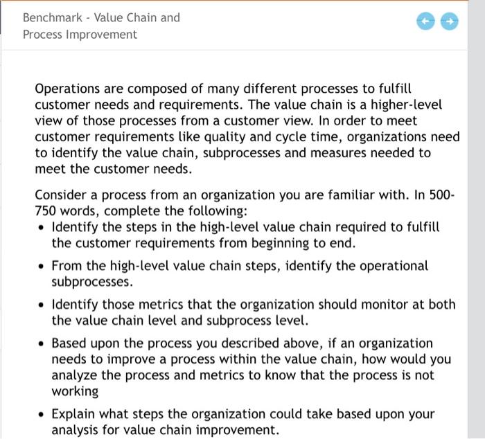 Benchmark - Value Chain and Process Improvement