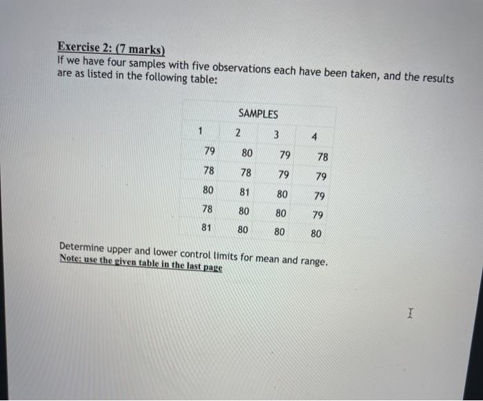 Exercise 2: (7 marks) If we have four samples