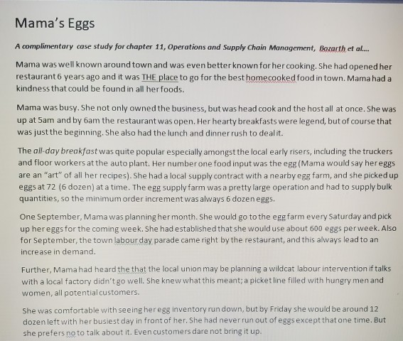 Mama's Eggs A complimentary case study for