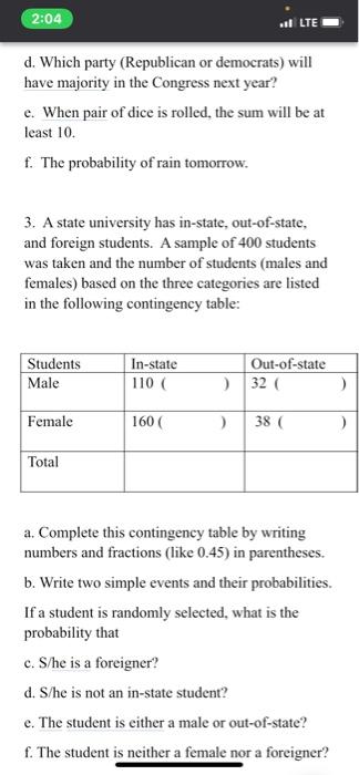 2:03 vil E 1. Consider the following contingency