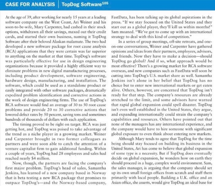 please answer questions CASE FOR ANALYSIS TopDog