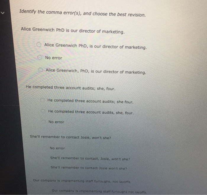 Identify the comma error(s), and choose the best