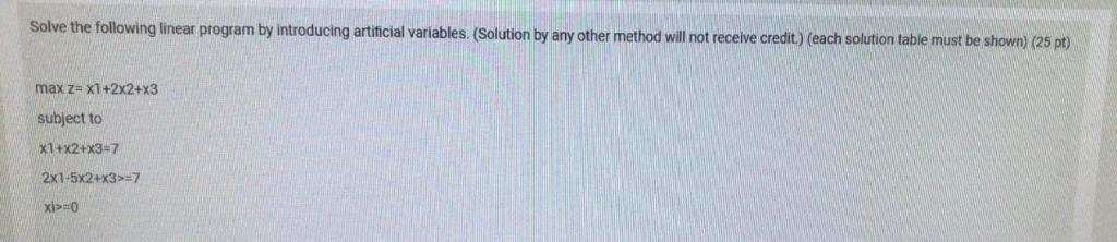 Solve the following linear program by introducing