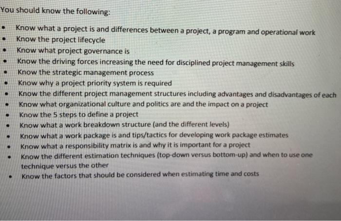 Project Management: Chapter 1-5 Test Review