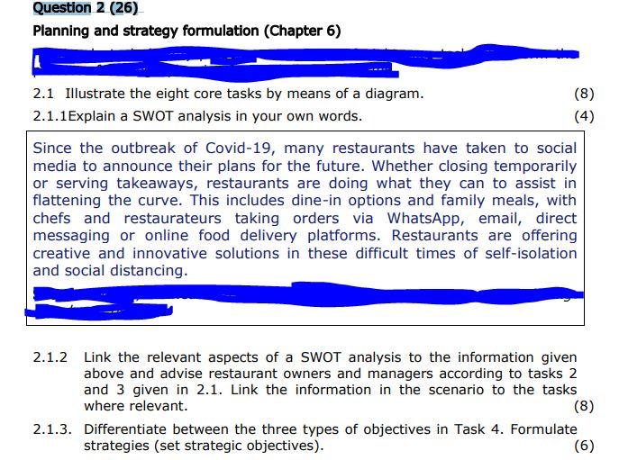 Question 2 (26) Planning and strategy formulation