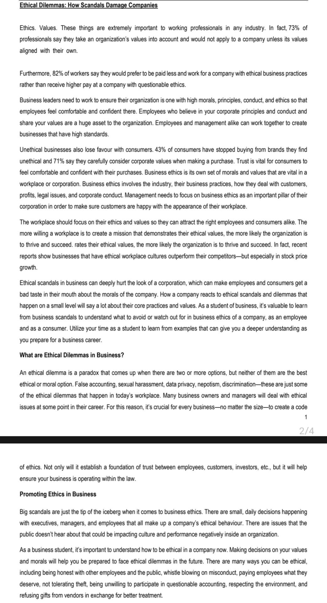 Ethics. Values. These things are extremely