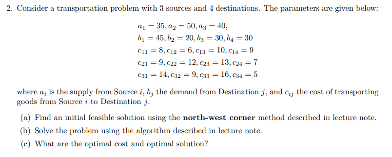 2. Consider a transportation problem with 3
