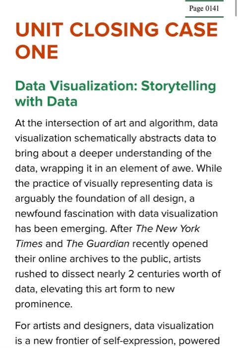 UNIT CLOSING CASE ONE Data Visualization: