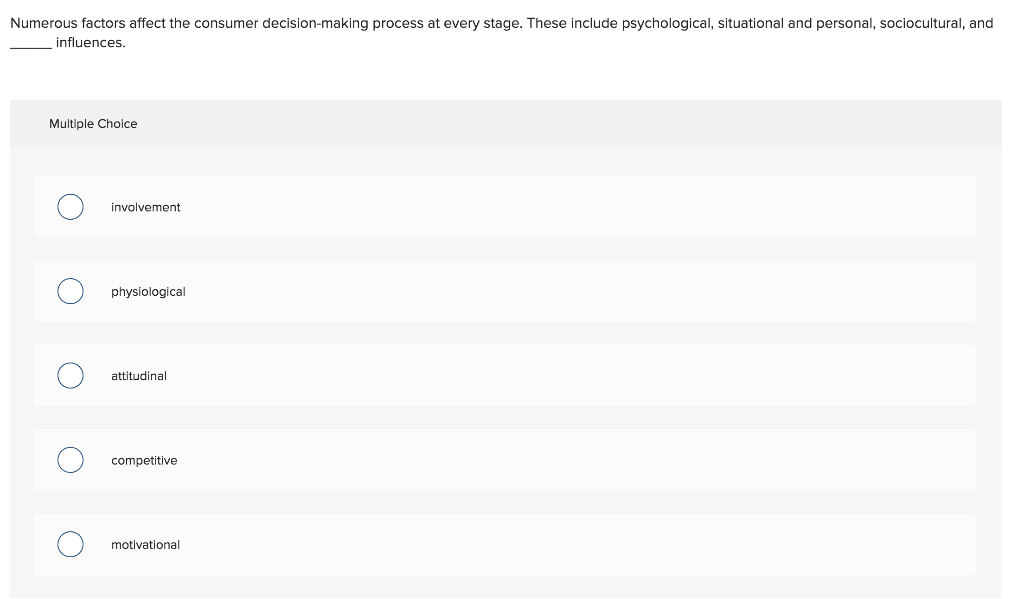 Numerous factors affect the consumer