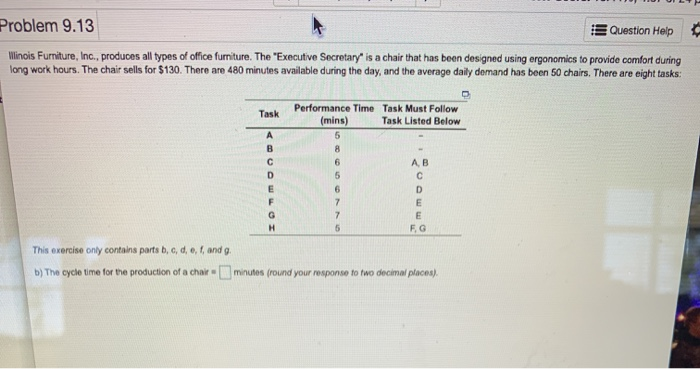 Problem 9.13 Question Help Winois Furniture,
