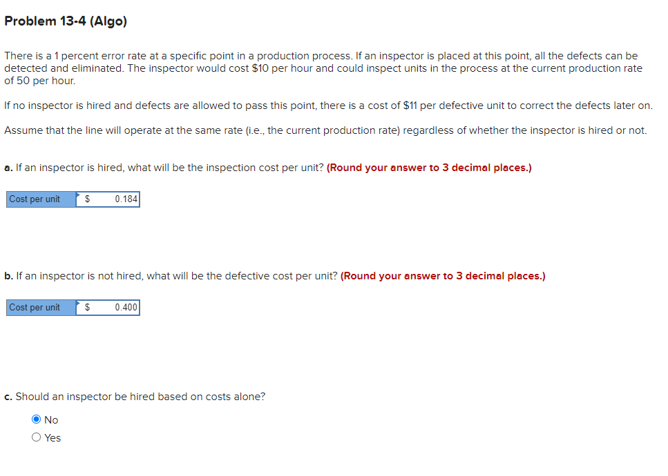 Problem 13-4 (Algo) There is a 1 percent error