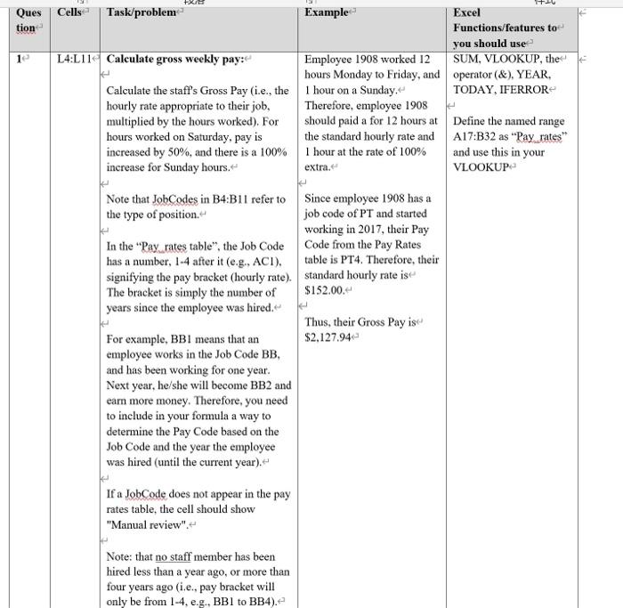 tion 1 Ques Cells Task/problem Example Excel