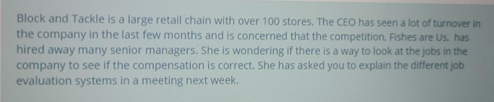 Block and Tackle is a large retail chain with