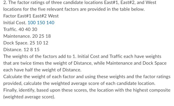 2. The factor ratings of three candidate