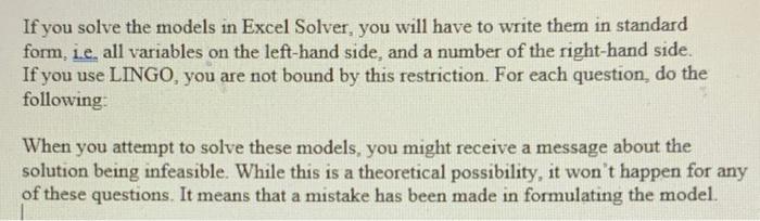 Please solve by LINGO or Excel Solver and provide