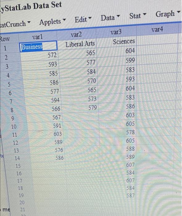 yStatLab Data Set Stat Graph Edit Data Applets