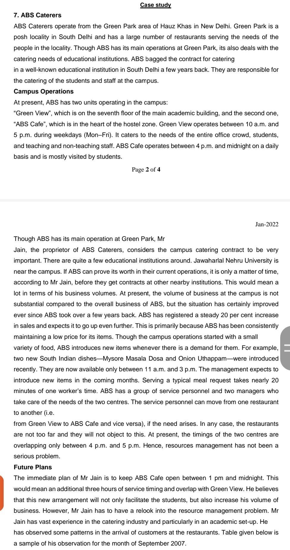 Case study 7. ABS Caterers ABS Caterers operate