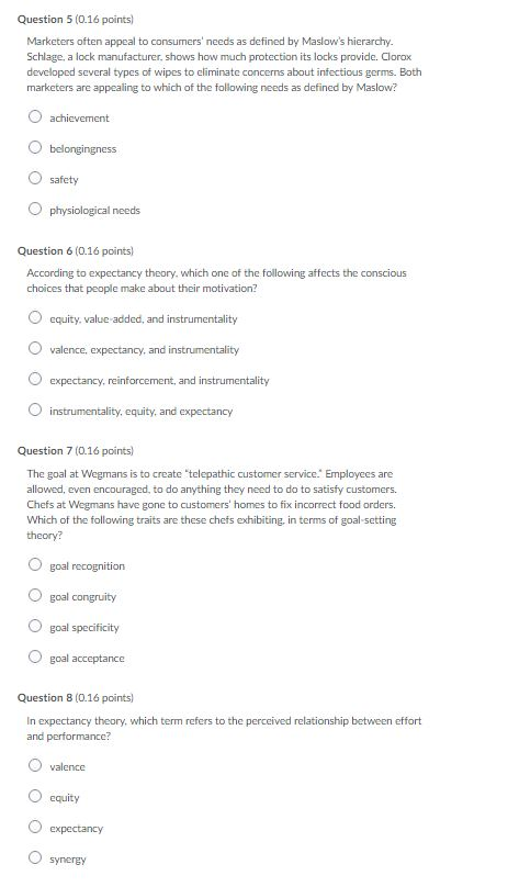 Question 5 (0.16 points) Marketers often appeal