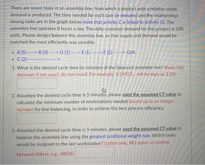 There are seven tasks in an assembly line, from