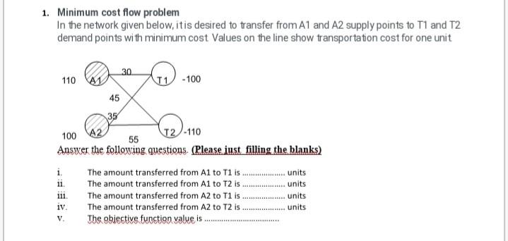 1. Minimum cost flow problem In the network given
