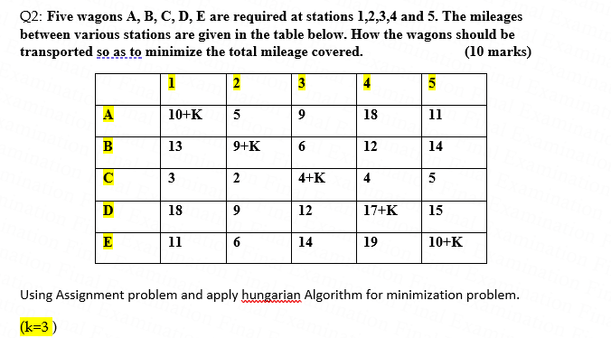 Q2: Five wagons A, B, C, D, E are required at