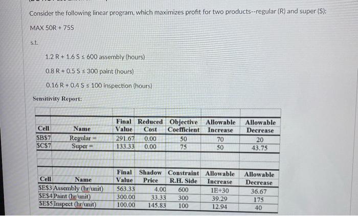 Consider the following linear program, which