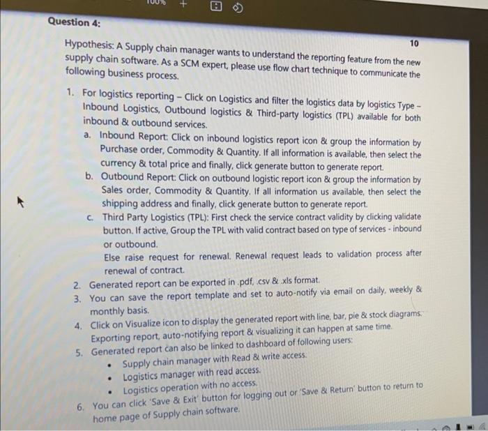 100% Question 4 10 Hypothesis: A Supply chain