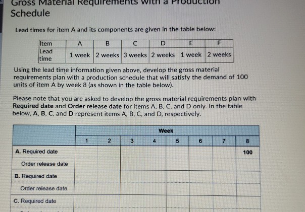 B=2A C=3A D = 1B +2C E = 3B F = 3C Gross Material