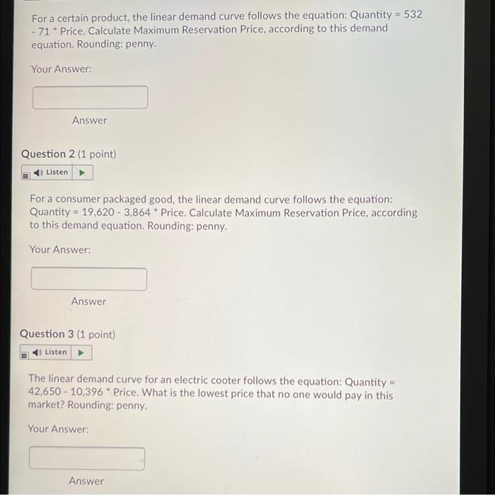 For a certain product, the linear demand curve